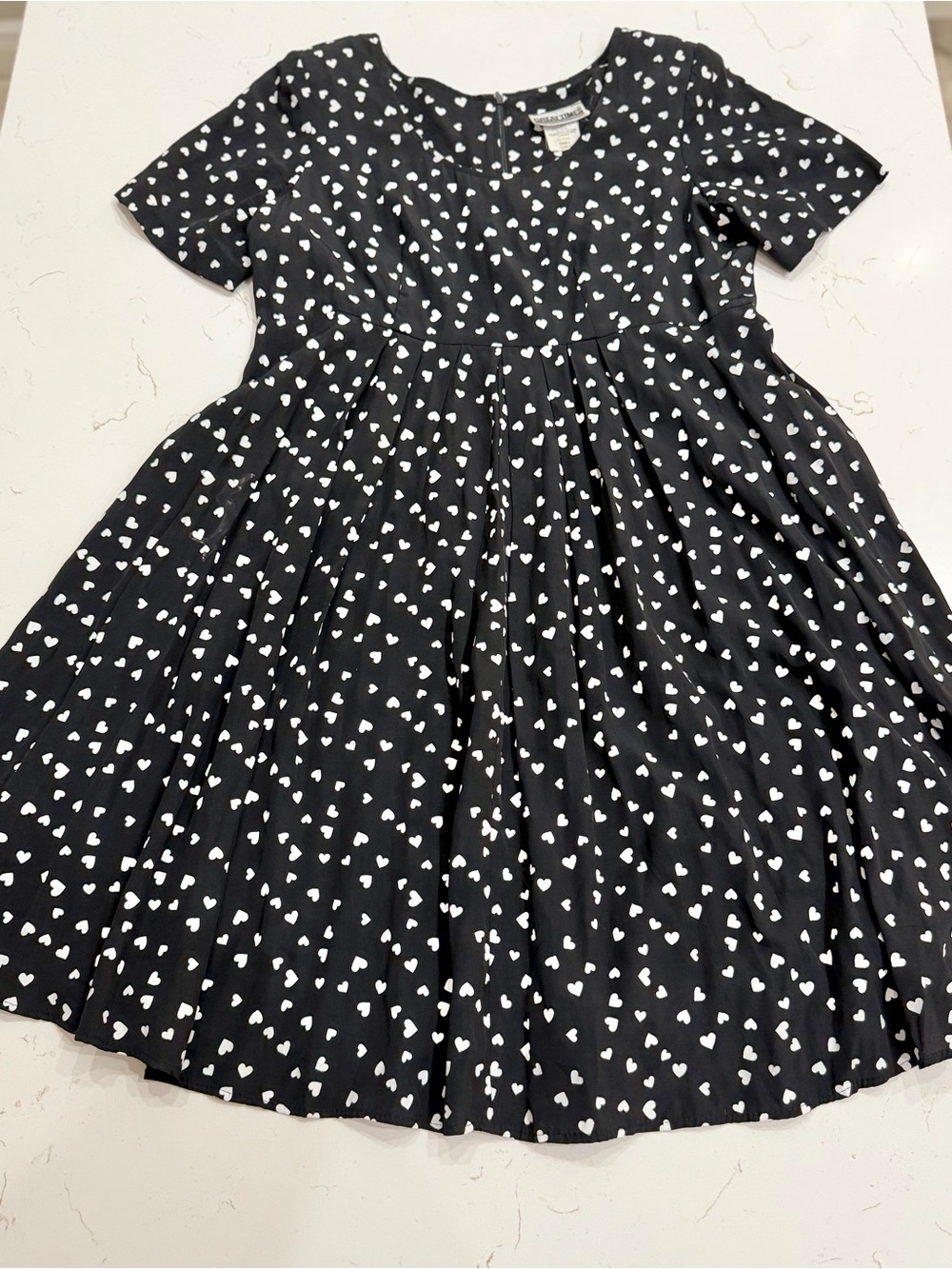 Vintage Great Times Black & White Heart Print Fit & Flare Dress Made in USA